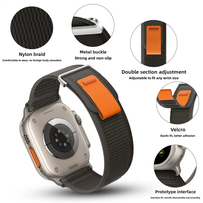High-End Fashionable Trendy Two-Section Nylon Loop Watch Strap Sports Nylon Wristband Suitable Smartwatch Straps  38/40/41/42mm