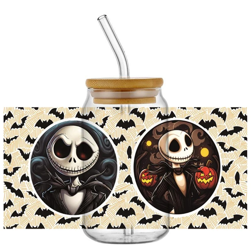 popular Jack Sally Libbey Stickers 16oz UV DTF Cup Wrap Beer Glass Can DIY Sticker Selfadhesive Washable Nightmare decoration
