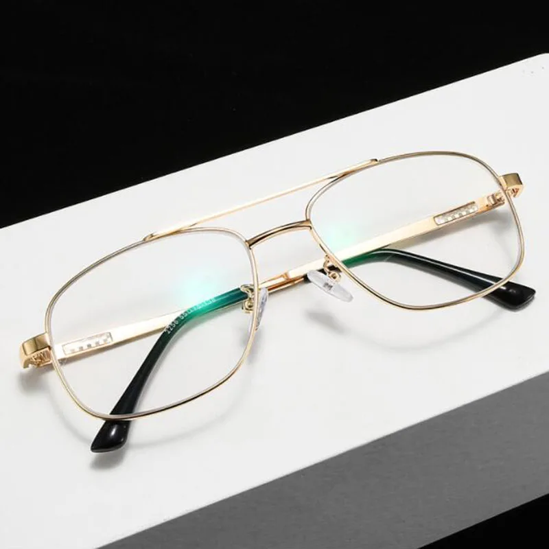 Men Classic Square Glasses Luxury Double Bridge Frame Prescription Glasses Hyperopia Optical Eyewear +100 +150 +200 To +600