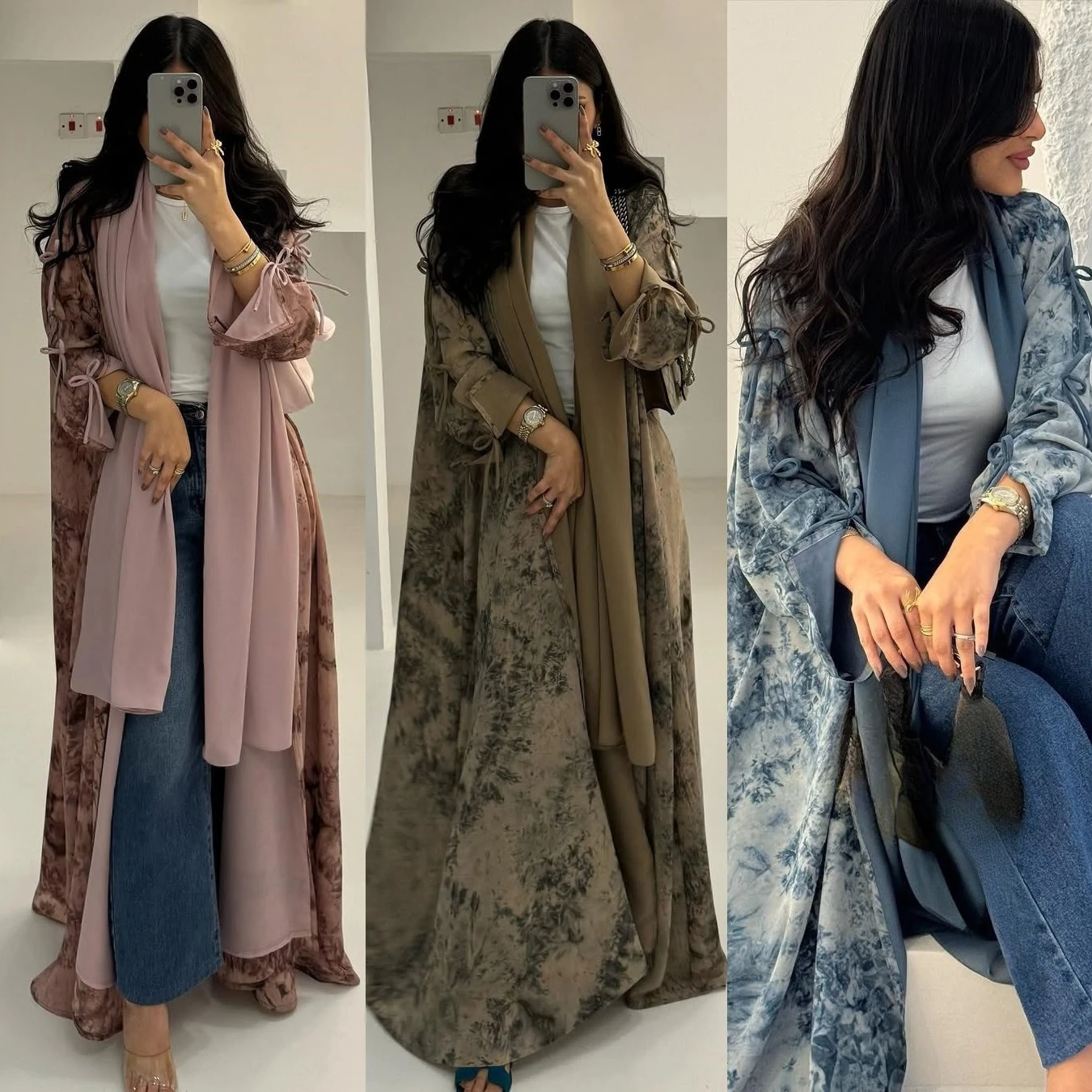 

Мусульманская новая мода, женский повседневный модный элегантный шифоновый комплект с принтом на Ближнем Востоке, комплект из 2 предметов, кардиган, пальто и женский платок