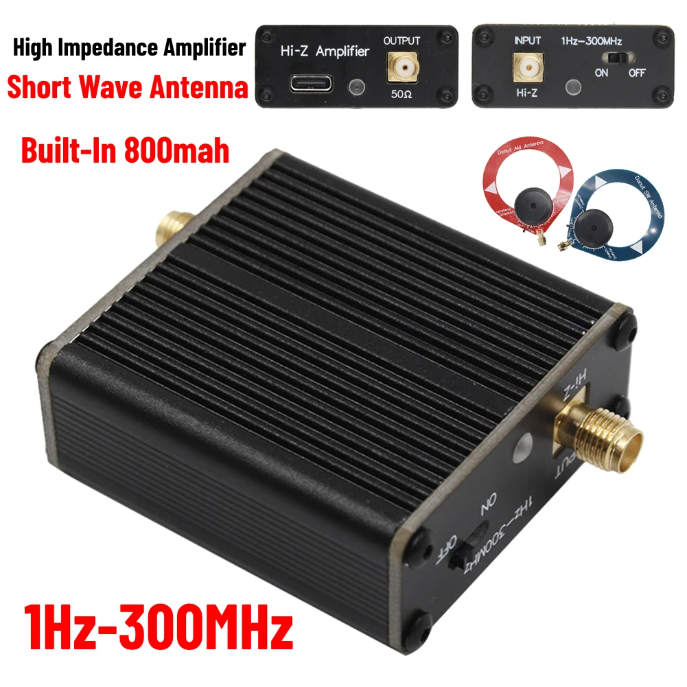 High Impedance Amplifier Donut Antenna Built-In 800mah Battery Donut SW AM Antenna 1Hz-300MHz 5V 600mA for SDR Walkie Talkie