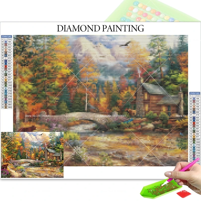 

New Arrivals Diamond Painting Autumn Scene Full Square Round Drill Mosaic Cross Stitch Full Rhinestones Needlework Handmade Gift