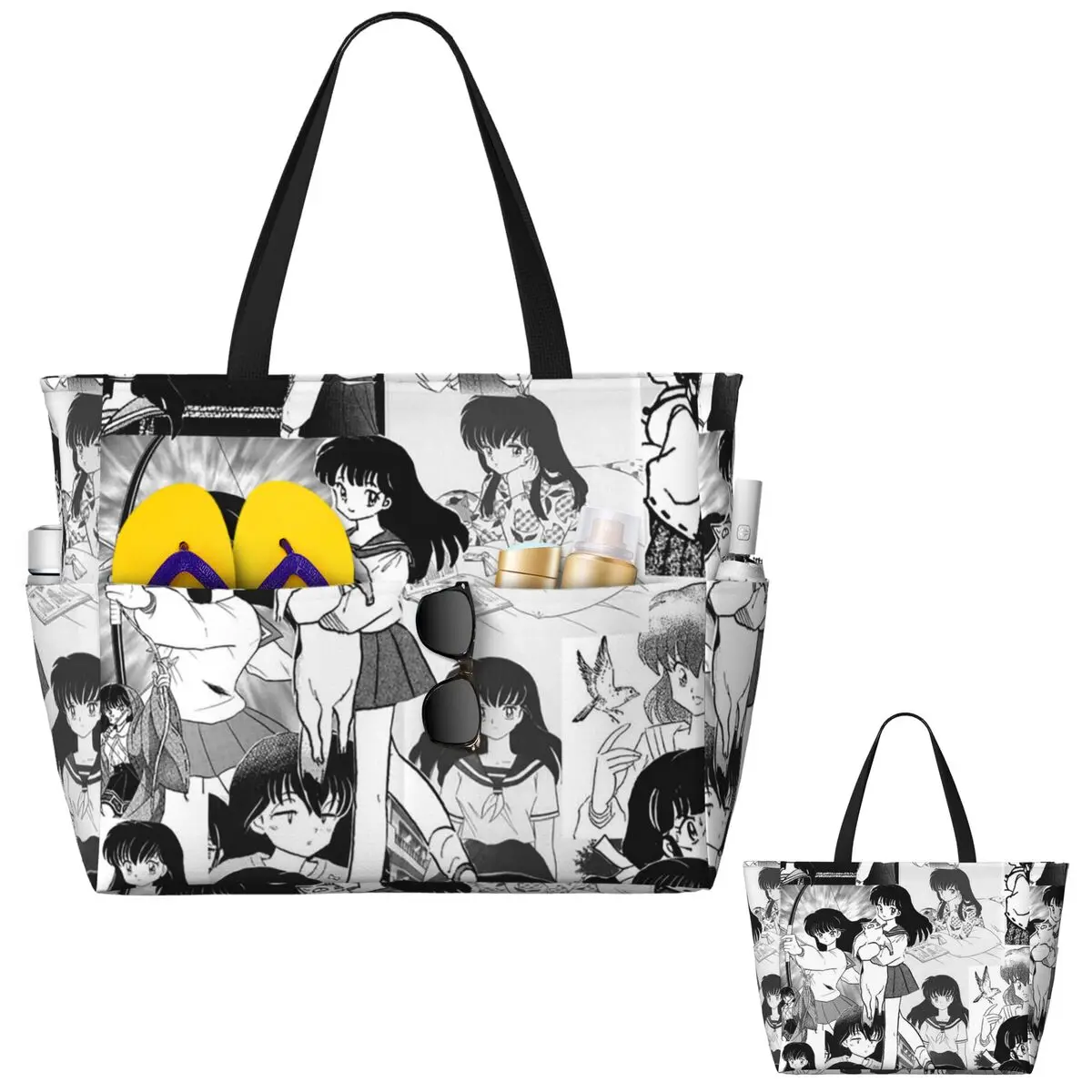 Inuyasha Higurashi Kagome Anime Beach Tote Bag Sport Gym Yoga Duffle Large Tote Bag Women Travel Bag Fitness bag view 2