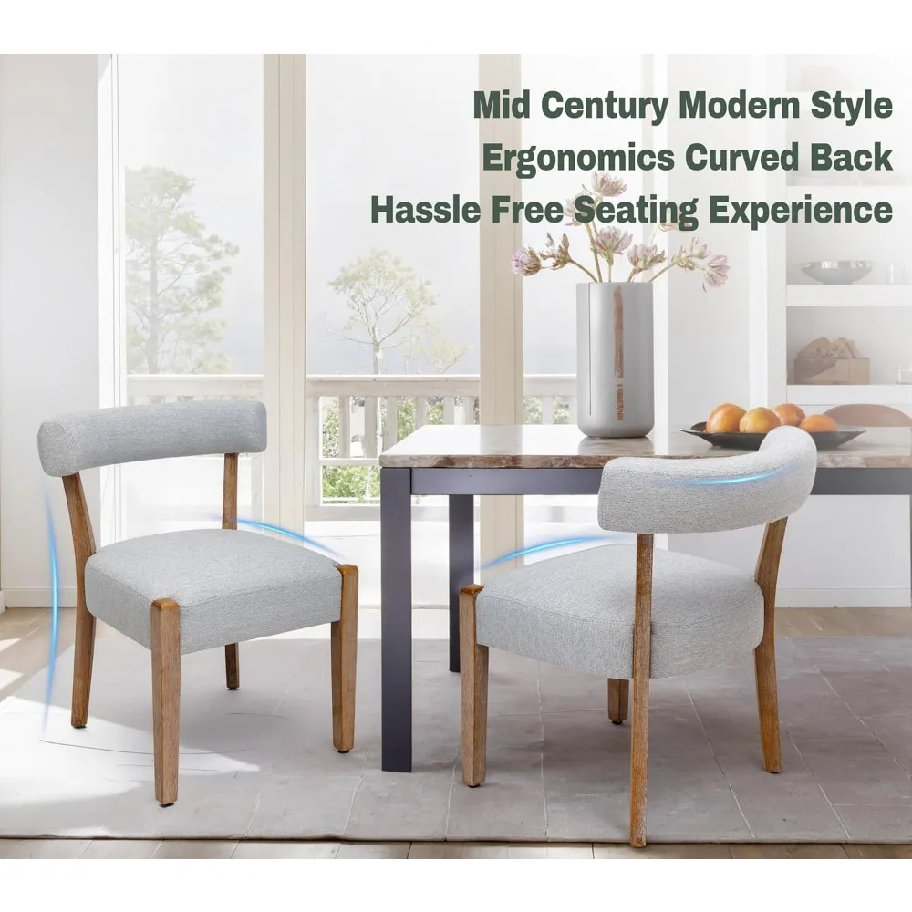 طقم كراسي طعام منجدة حديثة لمنتصف القرن مكون من 6 قطع، قماش كتان، كراسي خشبية للمطبخ وغرفة الطعام، تصميم منسوج منخفض الظهر