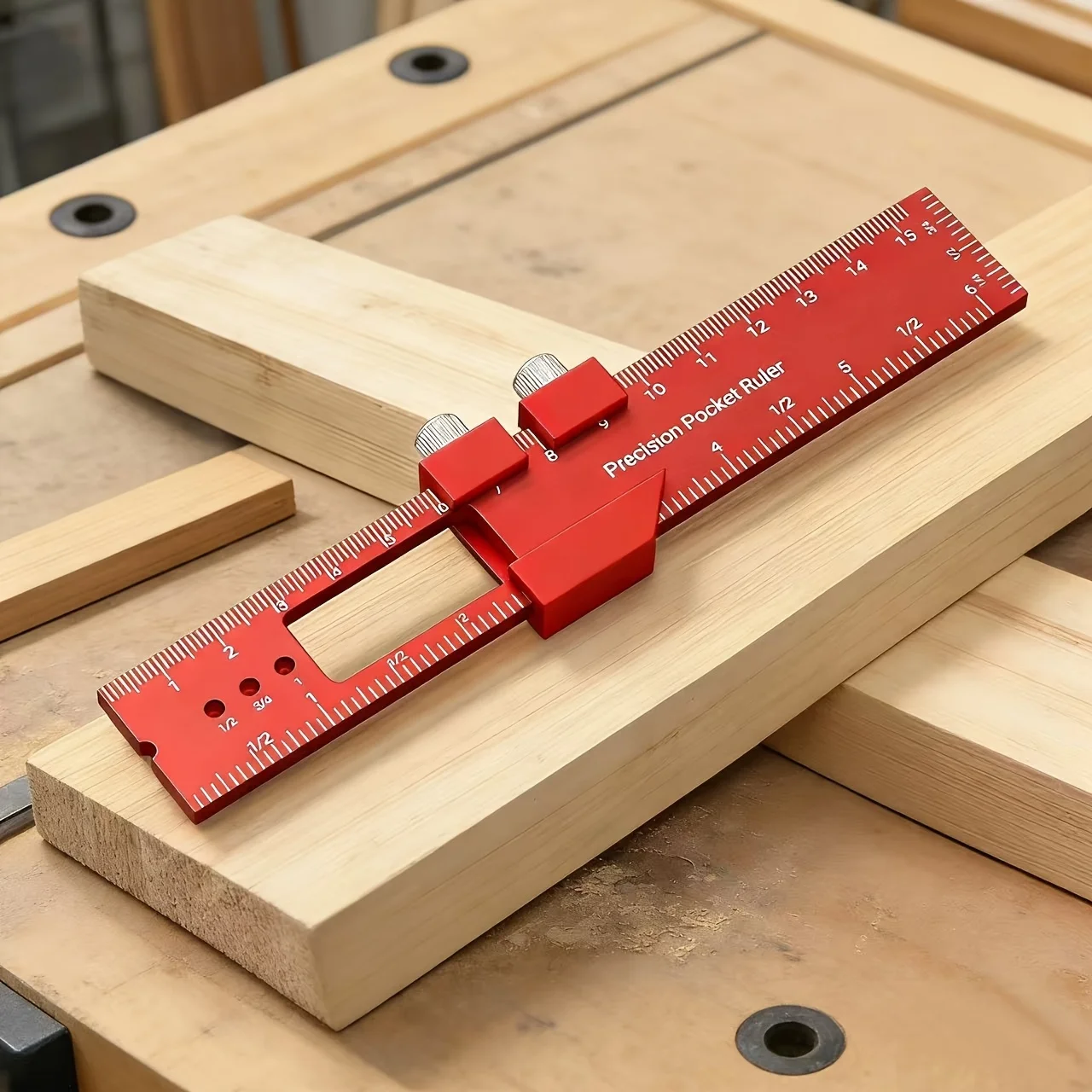 Aluminum Alloy Woodworking Pocket Ruler with Slider, Square T-shaped Ruler, T-shaped Track Reference Instrument view 2