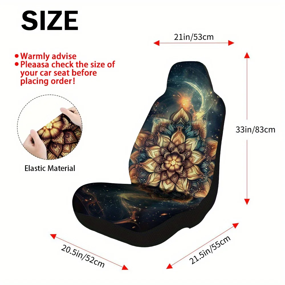 2pcs Cosmic For Lotus Blossom Design Car Seat Cover Set For Most Cars – Stylish, Durable, High-Quality Seat Protectors, Fit, E