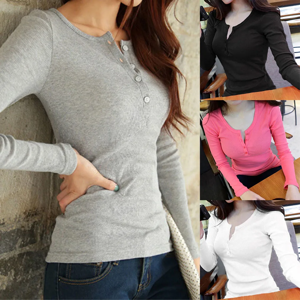 Ladies Solid Color Polyester Top with Long Sleeves and Button Front for Women Seeking Comfortable Regular Length All Season Wear