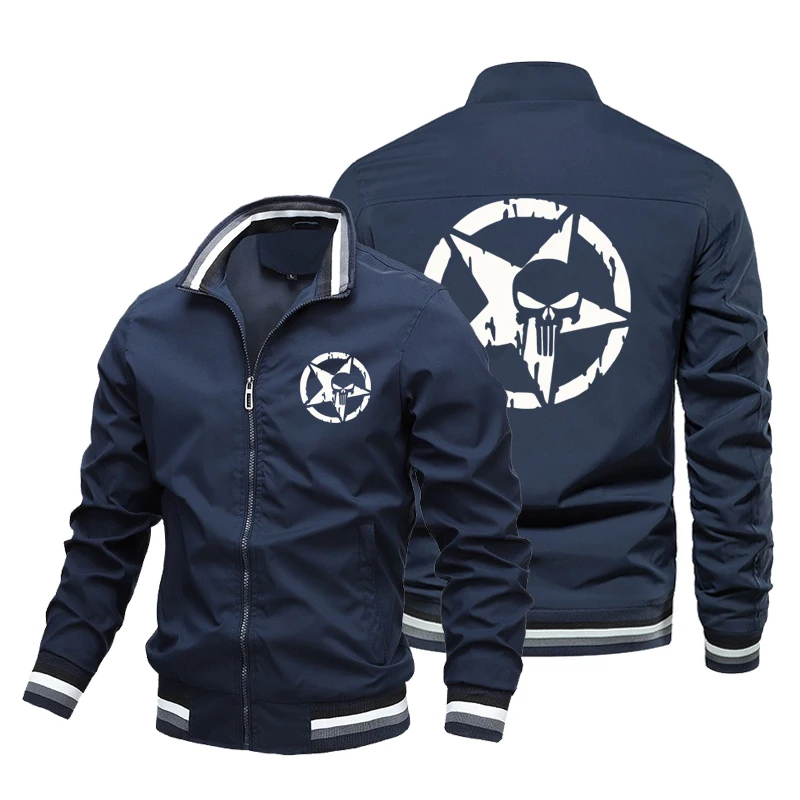 Hot selling men\'s fashion jacket coat new windbreaker tooling outdoor clothes casual handsome street anime punisher print coat