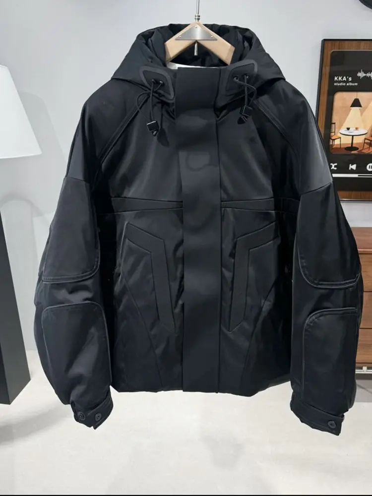 

Men's Workwear Sle Hooded down Jaet Thiened Bla Warm Windproof ort Length Cold Resistance Outerwear Design Trendy