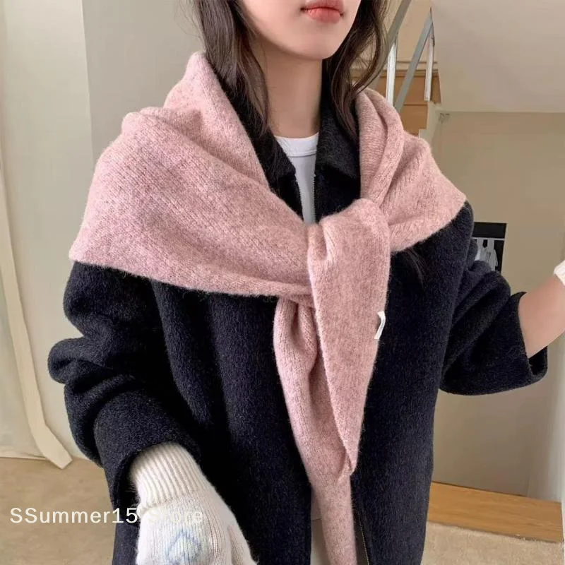 

【R】Ladies Knitted Triangular Scarf Large Size Wrap Fashionable Soft Wool Blend Elegant Casual Versatile Shawl For Autumn Winter
