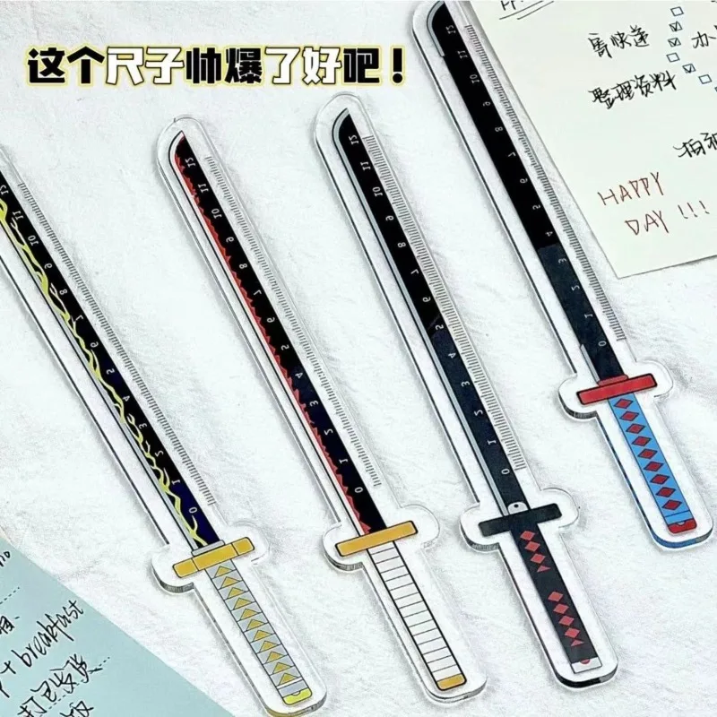 

Demon Slayer Anime Knife Shape Ruler Acrylic Childrens Stationery Student Message Collection Kids Freidns Gift Waterproof cos