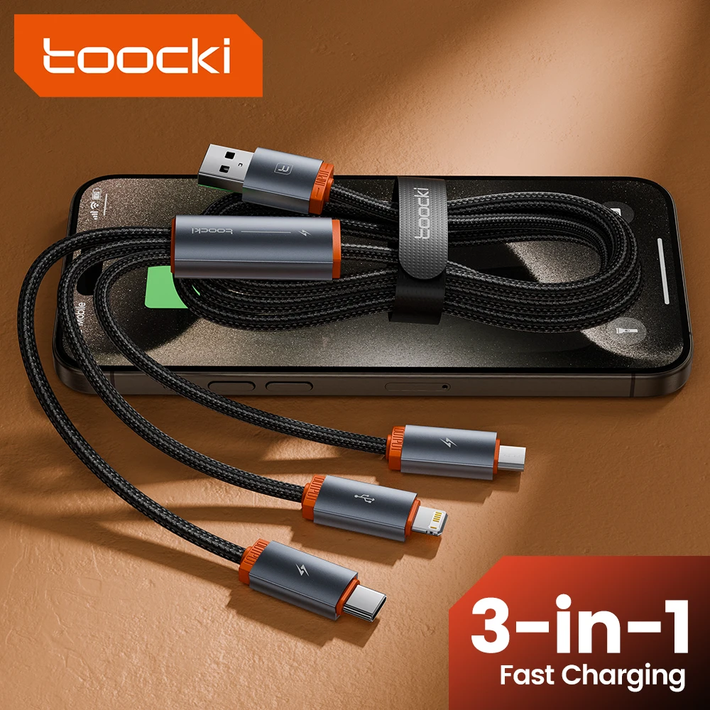 Toocki 3 in 1 USB Type C Cable For iPhone 15 16 Xiaomi 12 13 15 Samsung S23 Multi Port 2.4A USB Lighting Cord For IP 14 13 12