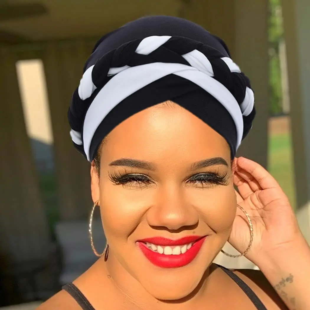 Patchwork Soft Stretchy Africa Braid Hijabs Cap Muslim Wrap Turban Hat Fashion Headtie Arab Headwrap Bonnet Ready To Wear