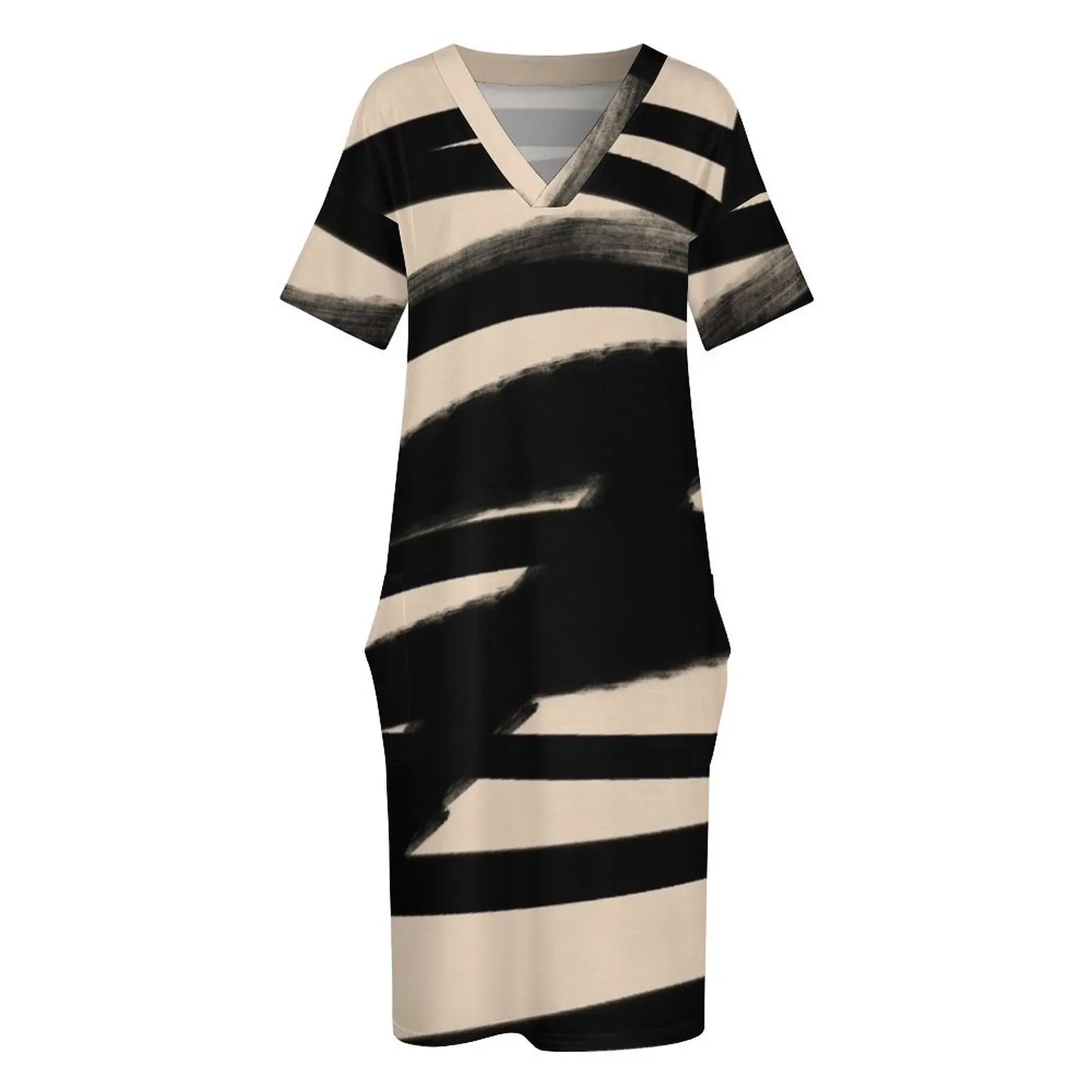 BLACK AND BEIGE Lines Graphic P. Soulages Spirit Loose Pocket Dress summer woman dress 2024 Women long dress for women