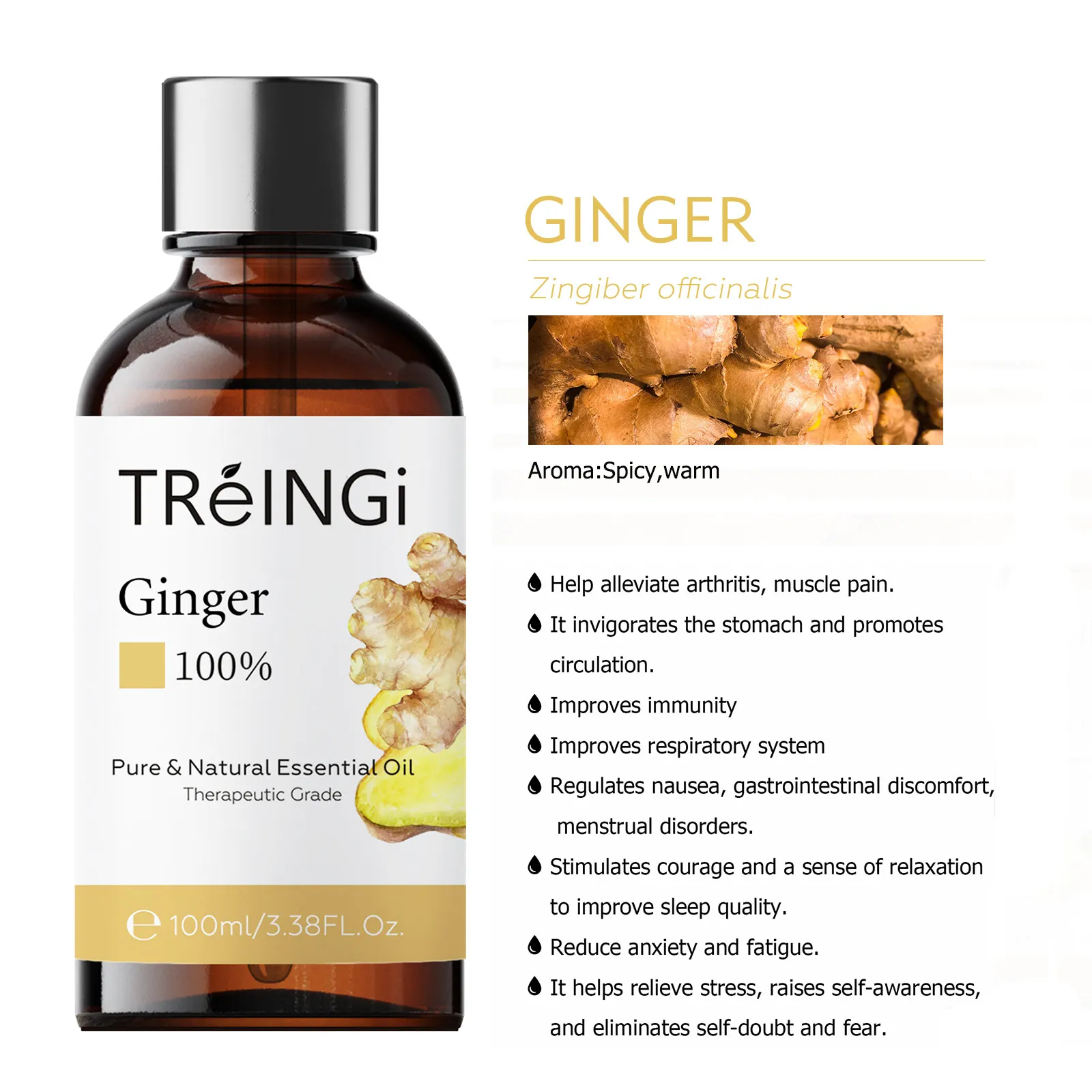 Therapeutic Grade Pure Natural Ginger Essential Oil for Massage Oil Cinnamon Pepper Sage Myrrh Juniper Berry Tea Tree Rosemary