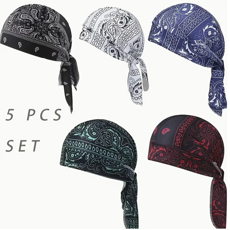 

5pcs Bandana Hat Set Outdoor Adventurers Safety Helmet Liner Motorcycle Pirate Bandana Cycling Sports Head Wrap Unisex Headwear