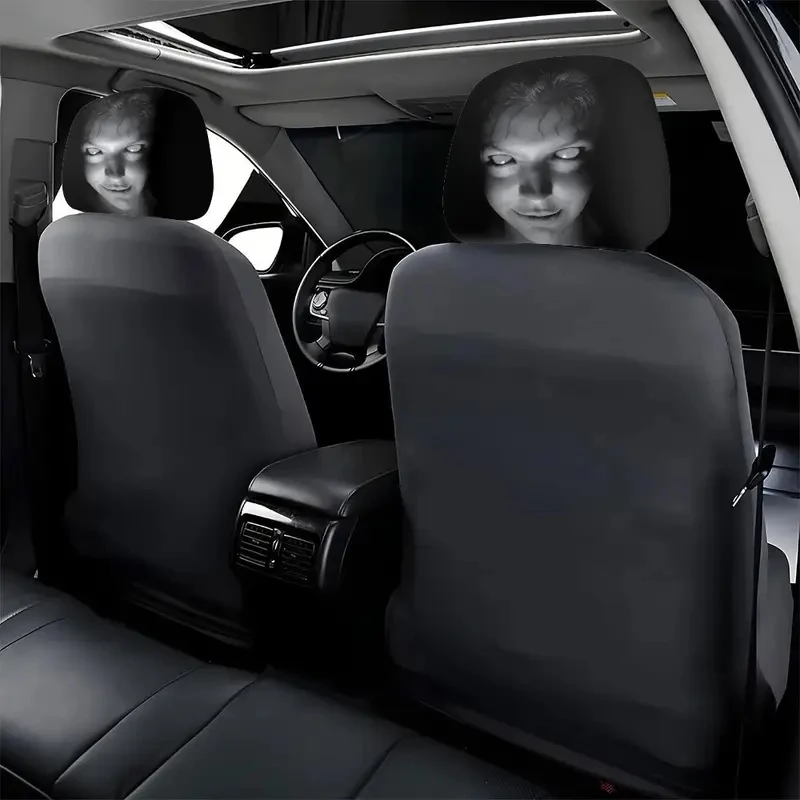 2Pcs Halloween Horror Gesicht Druck Auto Kopfstütze Abdeckungen Universal Elastische Auto Sitz Kopfstütze Abdeckung Staubdicht Schutzhülle