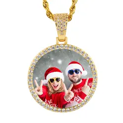 Custom Picture Necklace for Men Women Personalized Round Photo Tag Pendant with Rope/Cuban/Tennis 18-24inch Chain