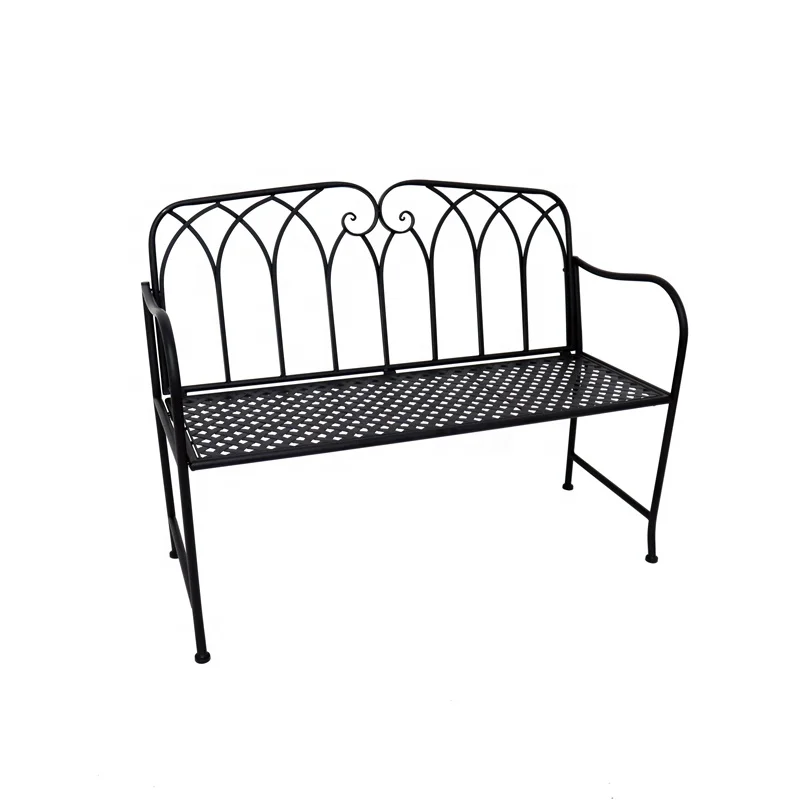 

Vintage Black Metal Garden Bench with Folding Backrest and Seat