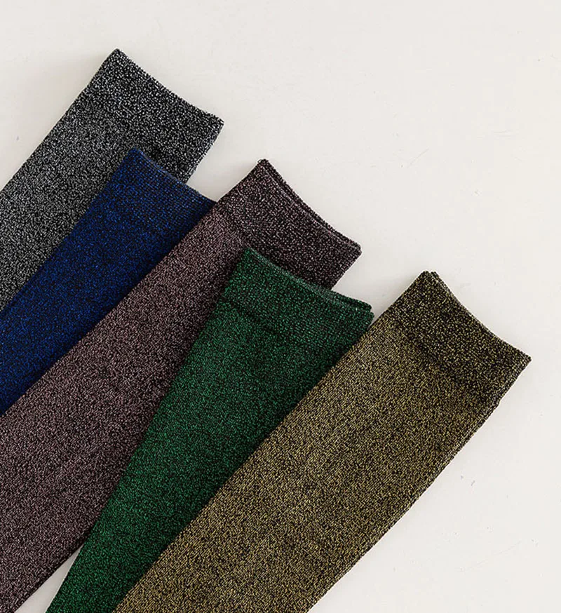 1/5Pairs لامعة تألق الذهب والفضة الحرير العجل الجوارب للنساء العصرية طويلة جوارب أنبوبية الحرير كومة الجوارب تنفس الجوارب المرنة #6