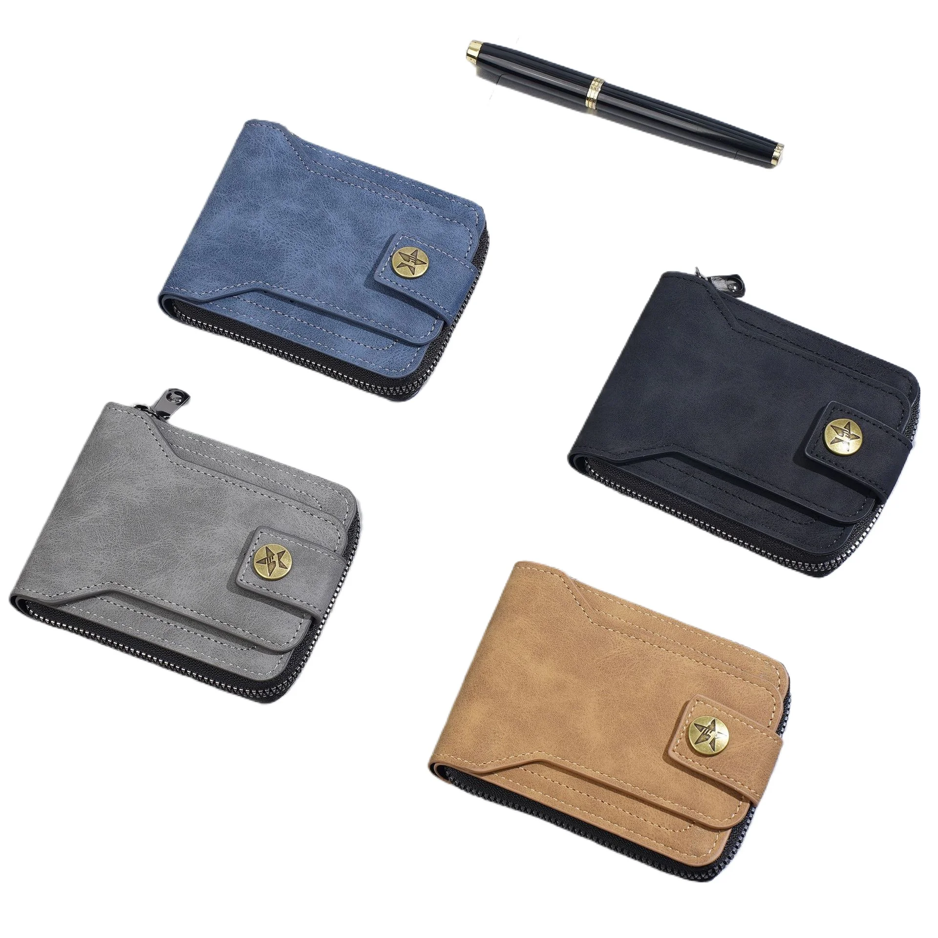 Nowy męski portfel krótki w stylu europejskim i amerykańskim retro, wielofunkcyjny portfel na dokumenty, wysokiej jakości portfel na monety z PU