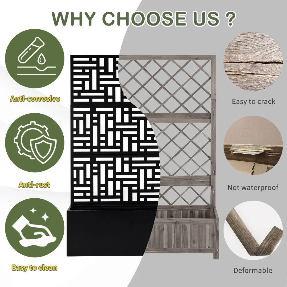 70 Inch Height Metal Planter Box with Trellis, Garden Box for Climbing Plants