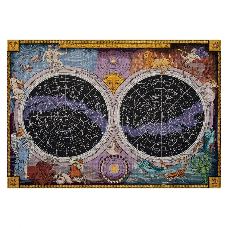 Night Sky Map, Amishop Counted Canvas Cross Stitch Kits, Ancient Constellations, Age of Navigation, Embroidery, Panna PZ-7275