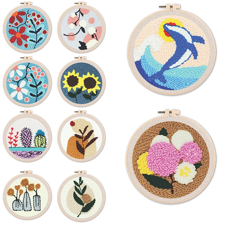 

RUOPOTY Punch Needle Embroidery DIY Landscape Cross Stitch Hoop Craft Kits Handcraft Embroidery Home Decor