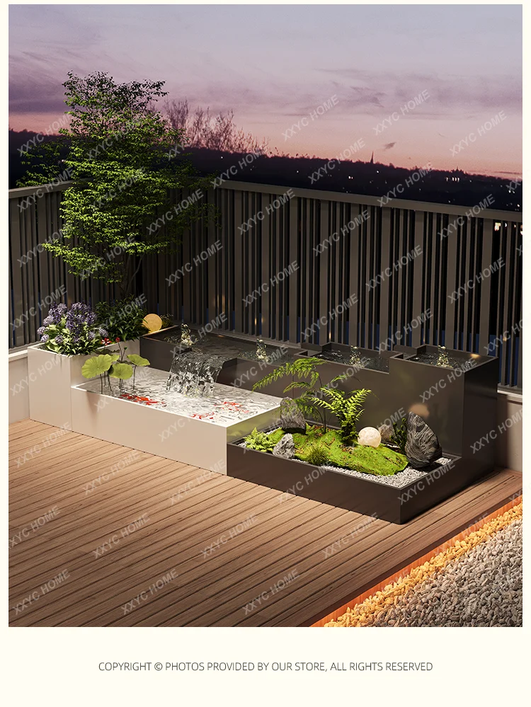 

MMOutdoor courtyard stainless steel running water landscape wall fish pond flower box combination water curtain wall screen land