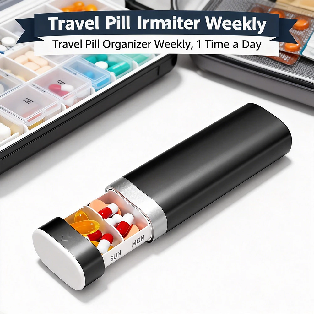 Pastillero de 7 días con cajón deslizante, 1 estuche para medicamentos diarios, diseño fácil de usar para vitaminas, pastillas y suplementos