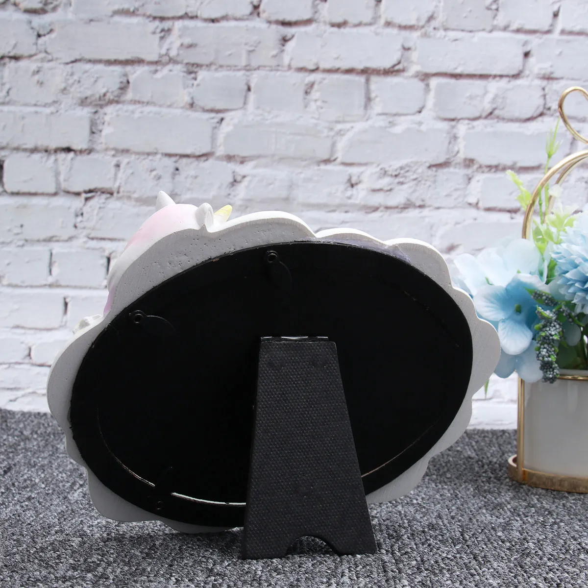 

Фоторамка из смолы в форме единорога, белая, овальная, декоративная подставка для фотографий для спальни, гостиной, рабочего стола, предметы интерьера