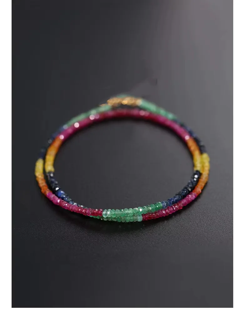 one set  Ruby/Sapphire/Emerlad roundel faceted 3-4mm necklace +bracelet 40cm 16cm  wholesale beads FPPJ
