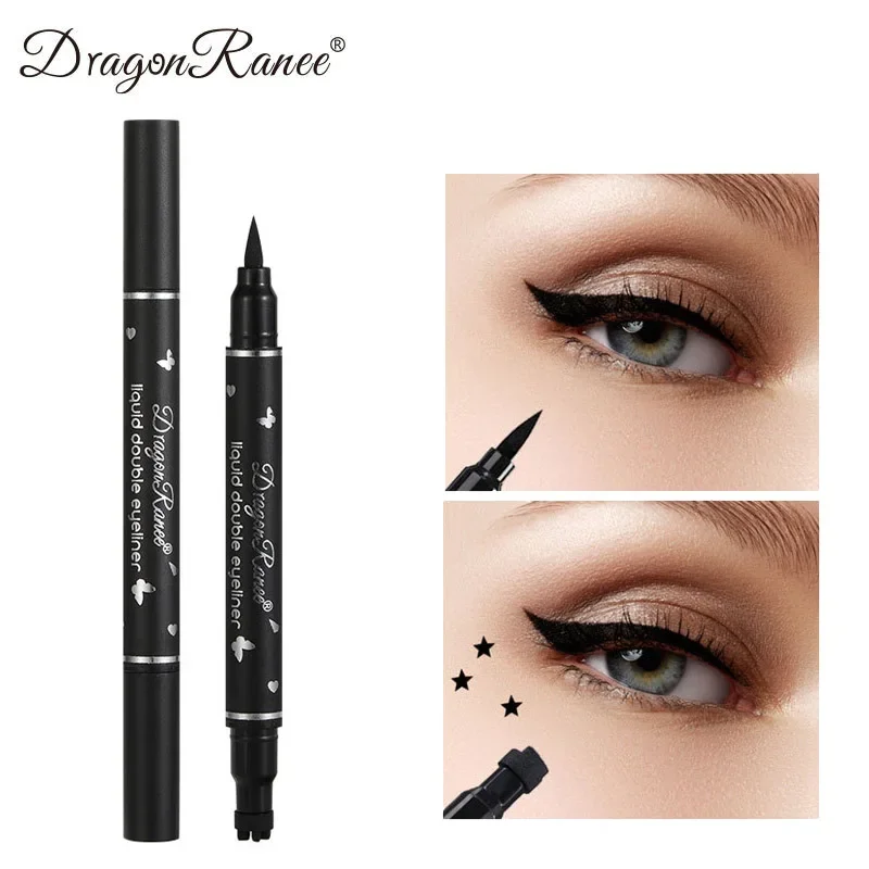 2In1 Liquid Stamp ปากกาอายไลเนอร์ Double-ended Lazy Eye Liner ดินสอ Star Heart Stamped Black Eyes มุมแต่งหน้าซีลปากกาสําหรับผู้หญิง