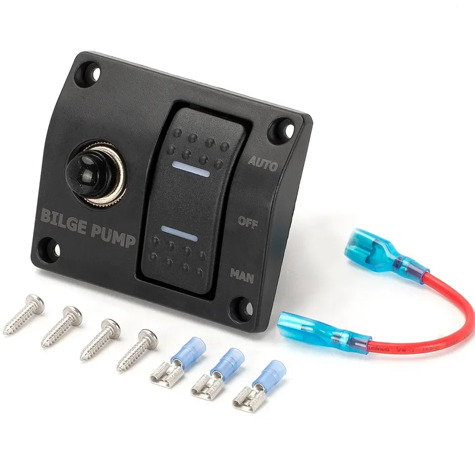 Waterproof 12V 20A Bilge Pump Switch Panel SPDT ON OFF OF Function Dual Led Boat Marine Switch Panel With 15A Circuit Breaker