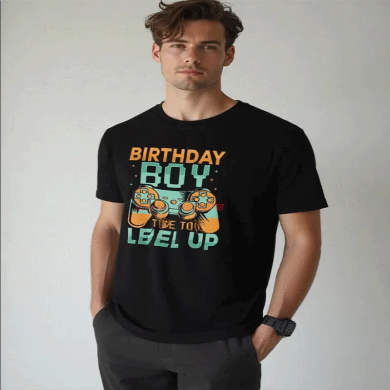 Birthday Boy Time To Level Up Cotton Short Sleeve T-Shirt Game Controller Graphic T Shirts Summer Fashion Tees Tops Mens Clothes