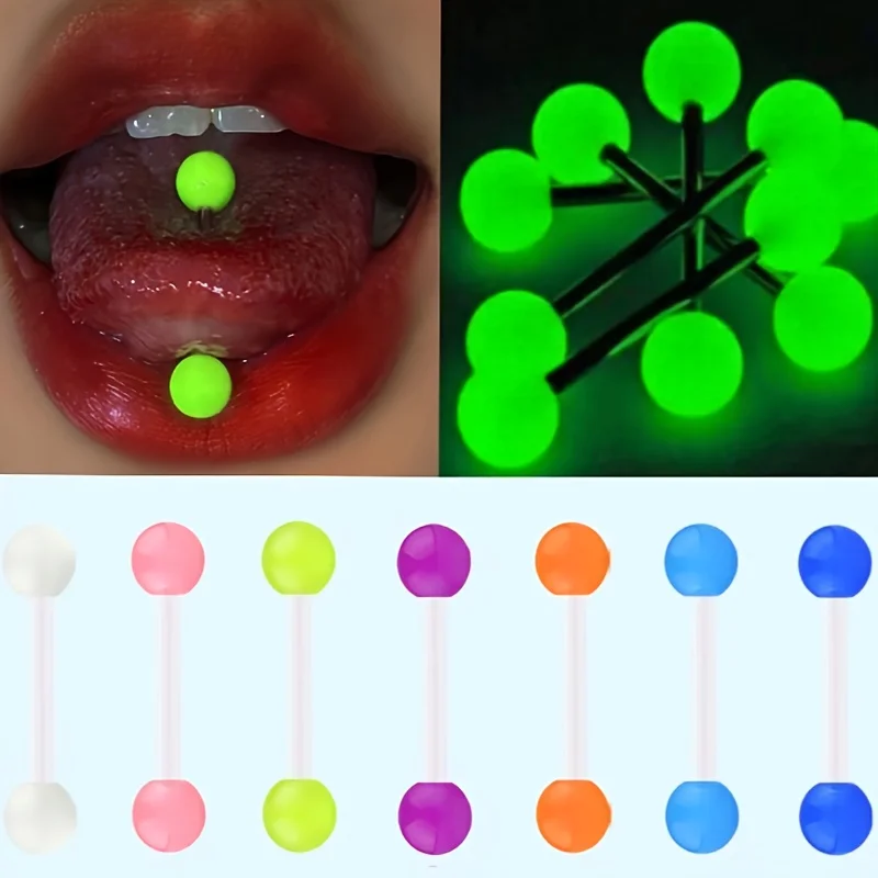 7pcs Funky Glow-in-the-Dark Lengue Piercing Ball Studs Set Joyería del cuerpo de acrílico para fiestas y traje casual, tema de vacaciones