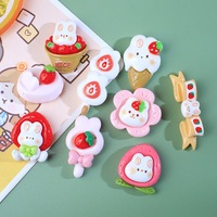 10 Pcs New Cute Cartoon Animal Strawberry Rabbit Cake Series Resin Scrapbook Diy Jewelry Gift Hairpin Accessories B71