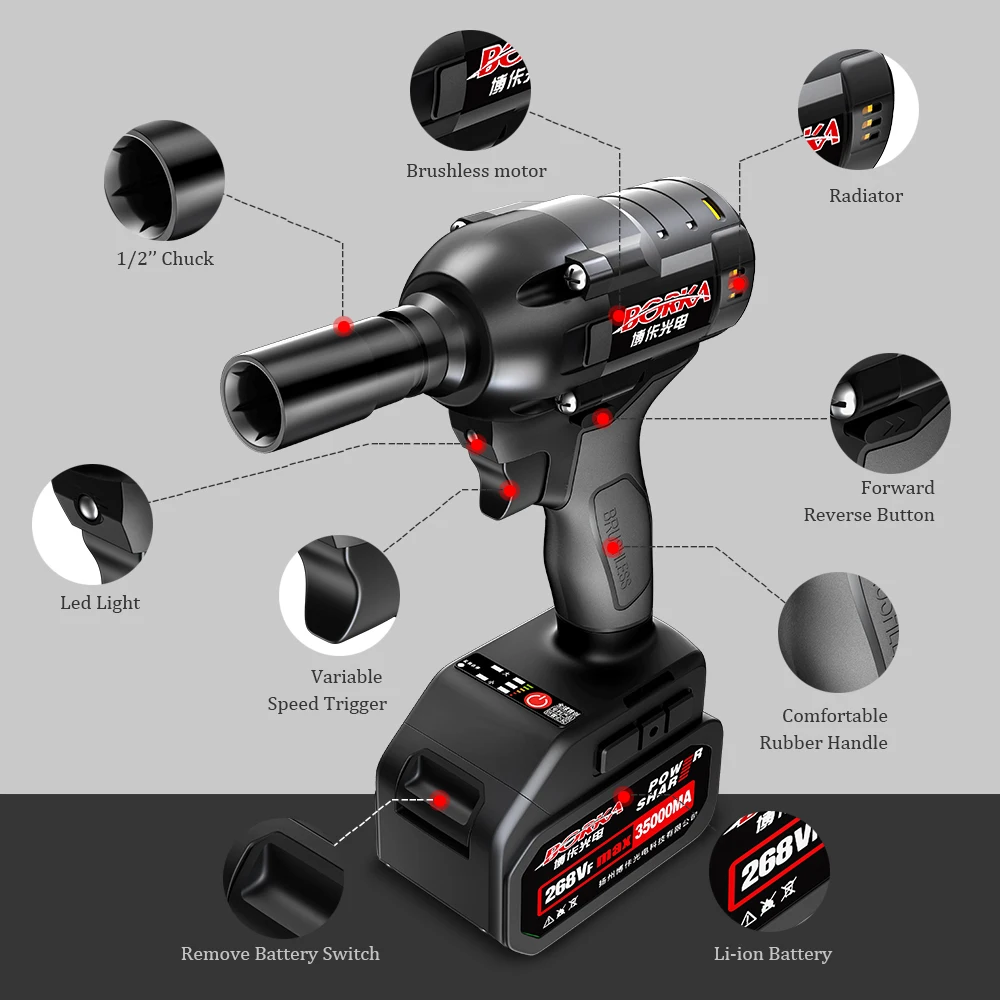 Borka Power Tools Li-ion Battery Cordless Brushless Electric Impact Wrench