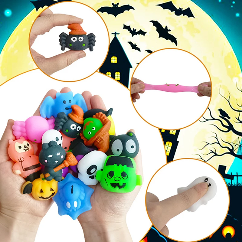 10PCS Halloween Series Pumpkin Ghost Squeeze Small Toys TPR Stress Relief Pinch Doll For Kids Halloween Party Decompression Toys