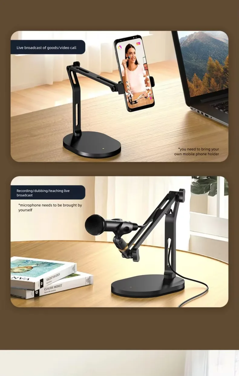 Faltbarer Desktop-Mikrofonständer für Aufnahmen, Podcasting, Streaming, Hochleistungs-Mikrofon mit Verstellbarem Metallarm für AM8 K669B SM7B – Detail 14