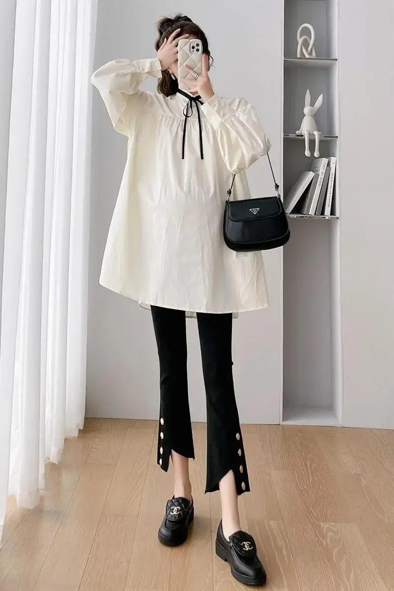 2024 Autumn Spring Japan Style Maternity Blouses Sweet Loose Shirts Clothes for Pregnant Women Long Sleeve Pregnancy Tops