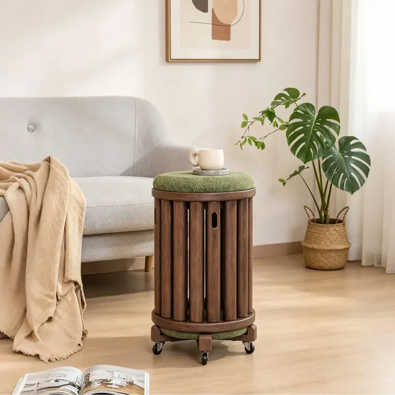 Stackable Solid Wood Small Stool Round Low Footstool for Living Room Household Simple Mobile Sitting Stool Space Saving