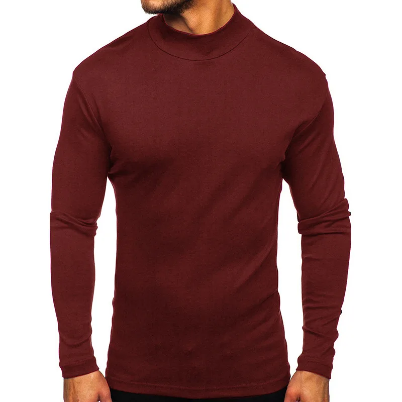 

Half High Collar Solid Color Bottoming Shirt Men Spring Autumn Basic Long Sleeve T-Shirt Blouse Pullover Tops Men Clothing MY681