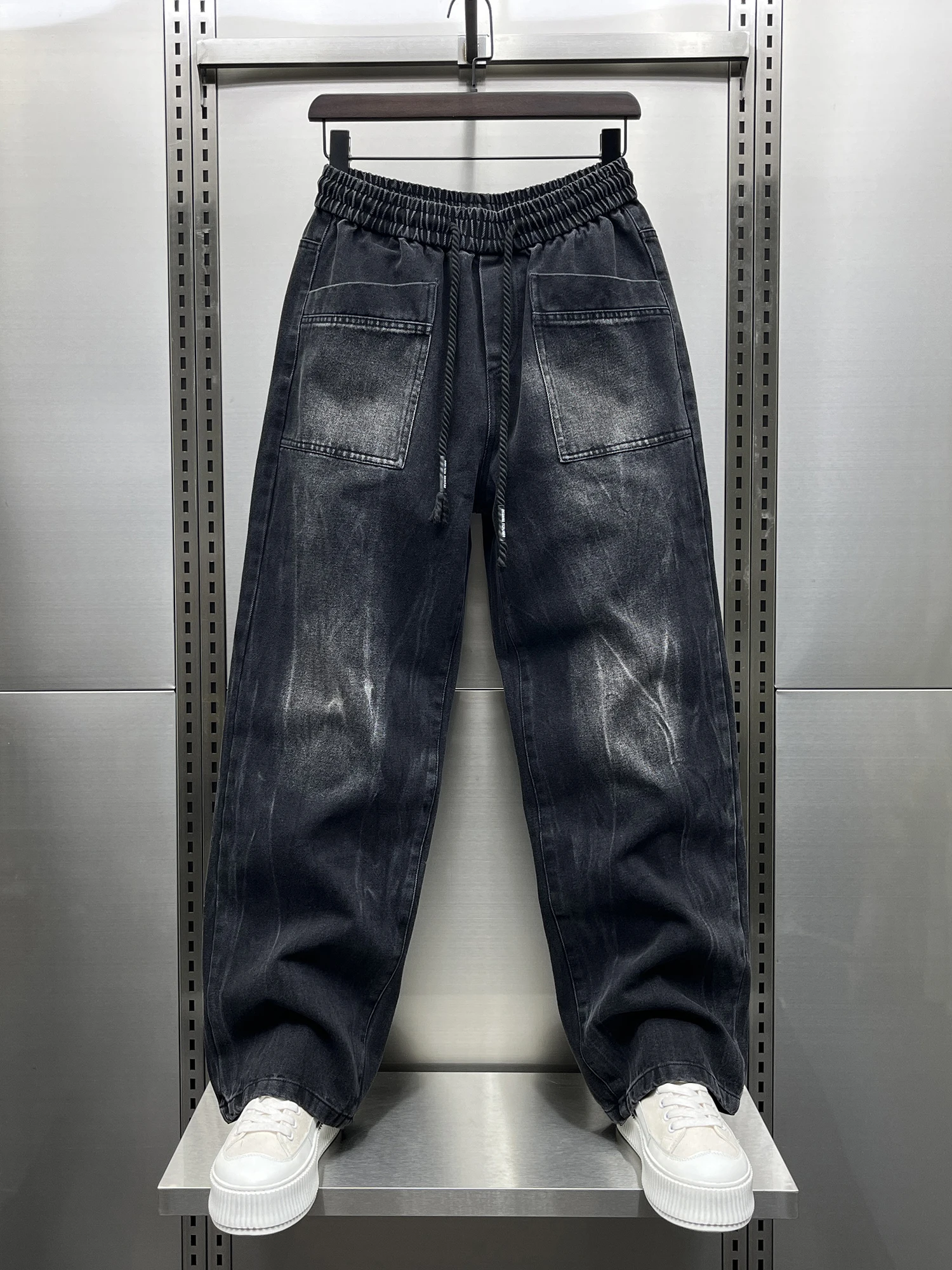 

Модные свободные мужские джинсы прямого кроя в корейском стиле, повседневные джинсовые брюки, осенний сезон, молодежный тренд, износостойкие.