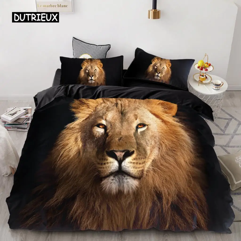 

3PCS Wolf Tiger Lion Animal Pattern Bedding Sets Home Bedclothes Super King Cover Pillowcase Comforter Polyester Bedding Set