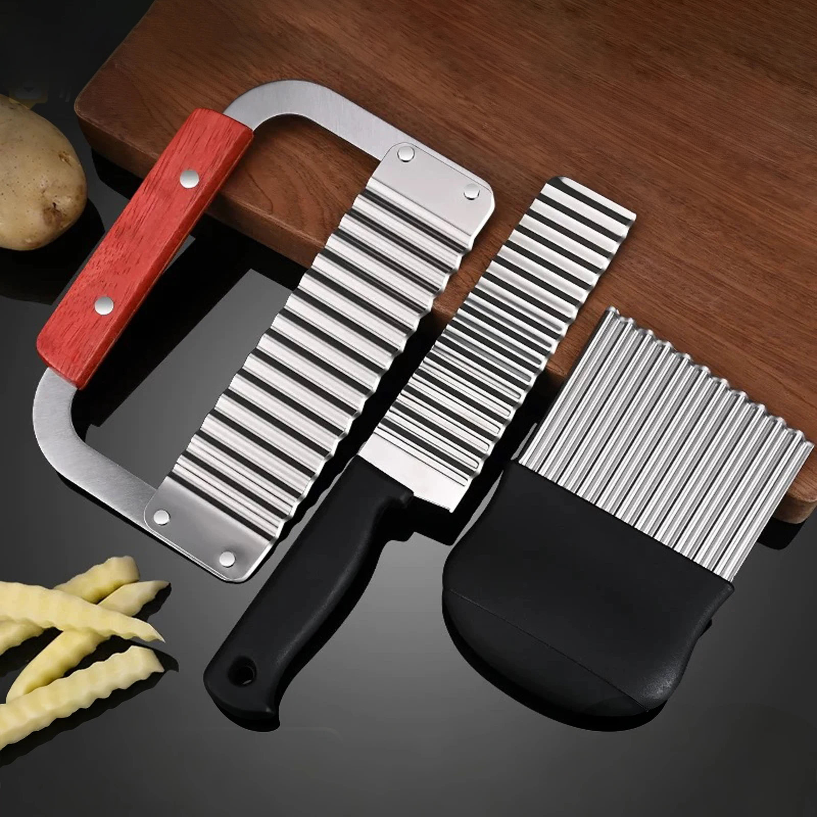 Wellenschneider aus Edelstahl, Kartoffelschneider, Haushalts-Wellenschneider, Wellenschneidegerät für Pommes Frites, Küchenhelfer