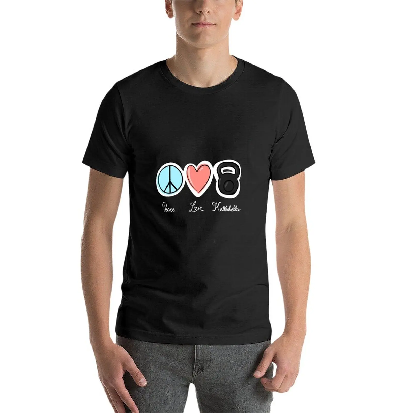 Camiseta de kettlebells de amor de la paz para hombre, ropa vintage blanca, camisetas gráficas grandes y altas