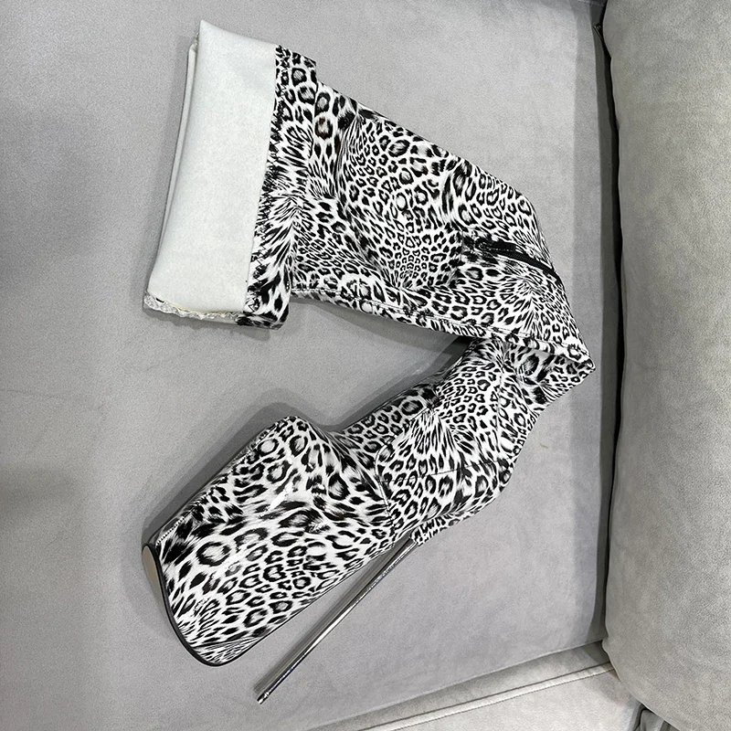 Brand Pole Dancing 20cm Thin Heels Stiletto Over The Knee Long Boots Platform Women PUNK Pumps 22cm Ladies Leopard Print Shoes