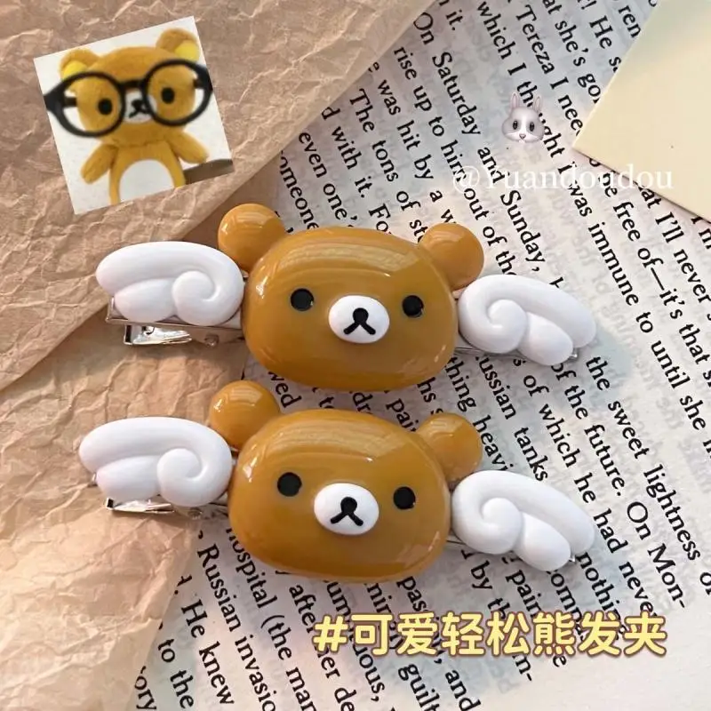 New Kawaii Rilakkuma Hairpin Bangs Clip Side Broken Hair Clip Cute Sweet Headwear Cartoon Hair Accessories Girl Birthday Gift