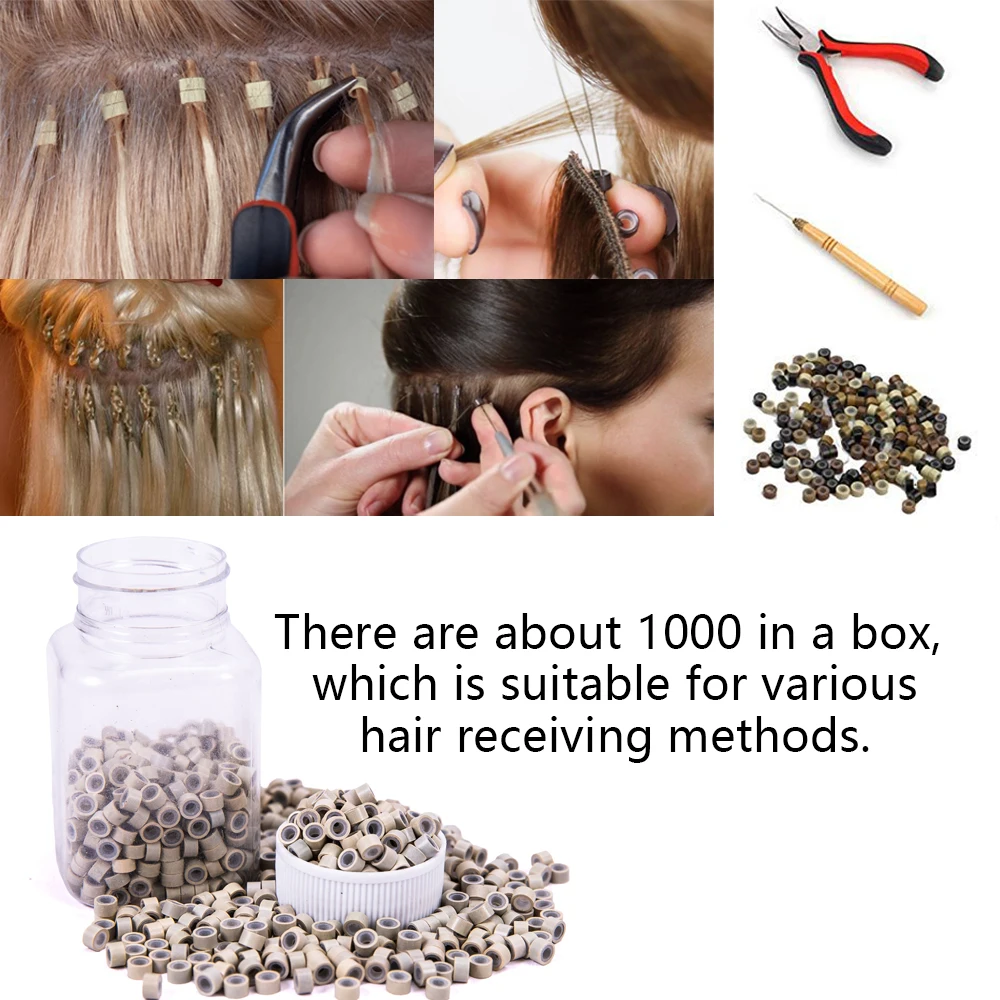 1000Pcs/Bottle Micro Silicone Rings/Links/Beads 5.0*3.0*3.0Mm Silicone Micro Ring Beads Link For Hair Extensions Braids Tools